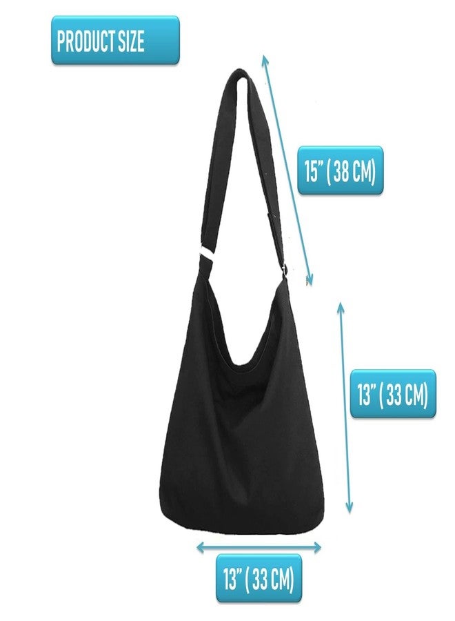 Lify Women's Cotton Canvas Retro Shoulder Bag With Zipper Closure - Hobo Crossbody Handbag, Casual Tote Bag For Office And College, Large,Black - Image 2